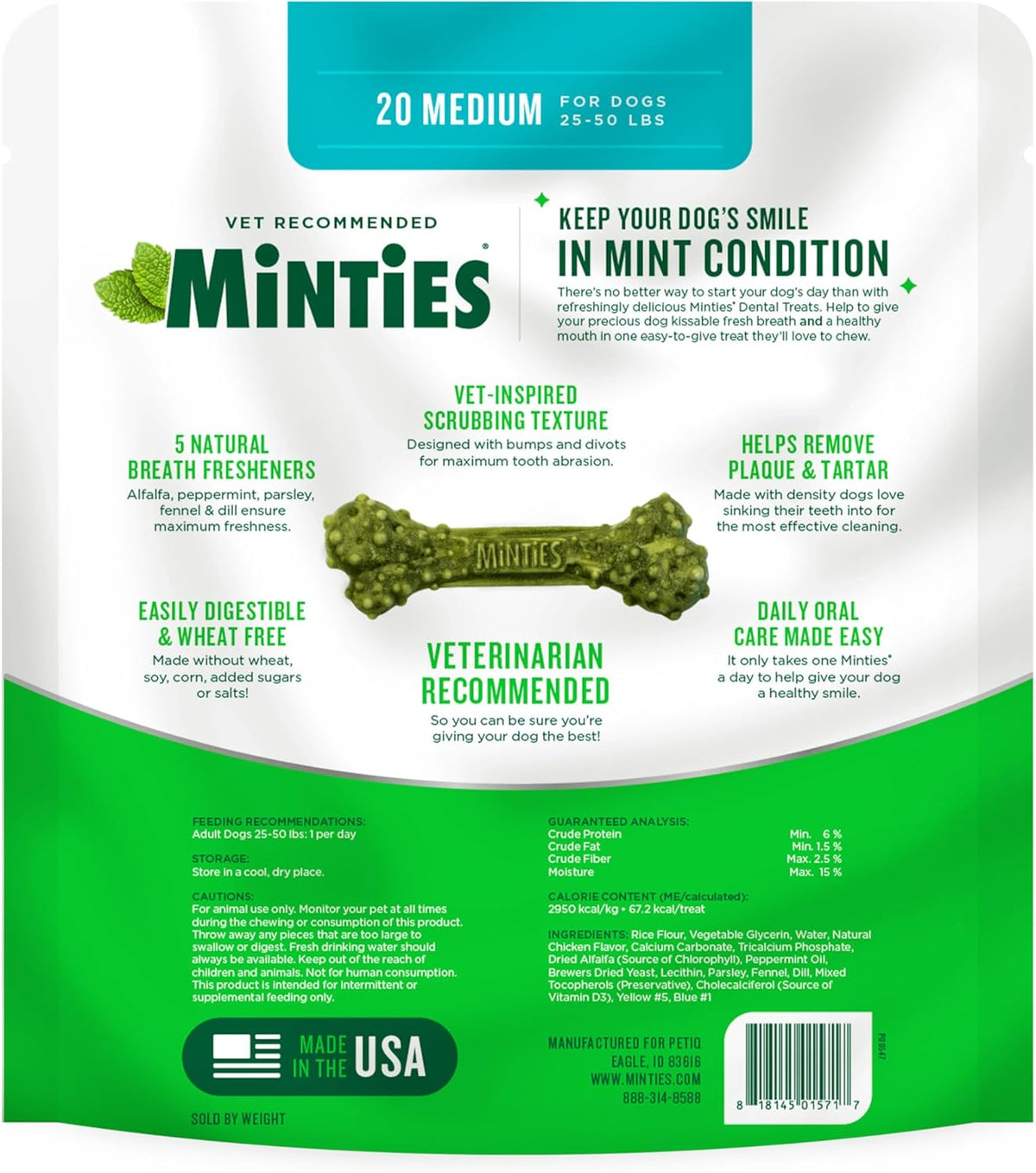 Mint Dental Chews for Medium Breeds (25-50 lbs) - 17 Count